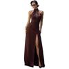 European and American women's clothing spring and summer backless neck collar sleeveless long dress waist wrap hip split dress