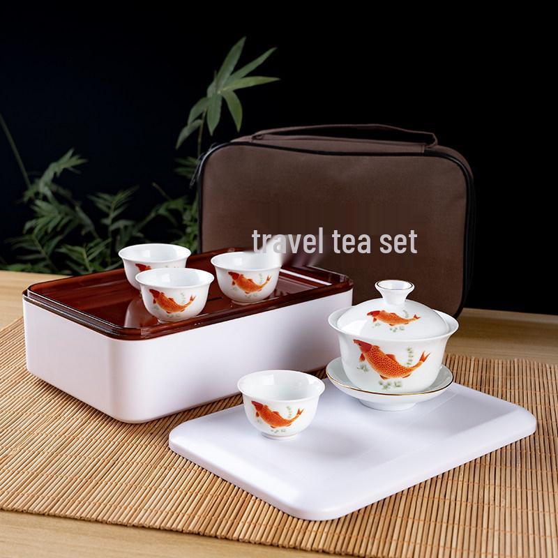 Portable Ceramic Kung Fu Travel Tea Set with Tray and Case