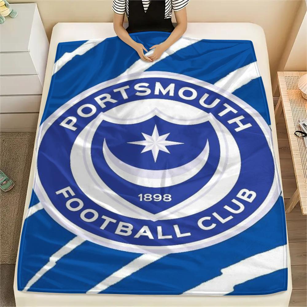 1PC Portsmouth FC Print Flannel Blanket, High Quality Comfortable for All Seasons, Home Decor, Warmth and Comfort, Perfect for Christmas Gifts