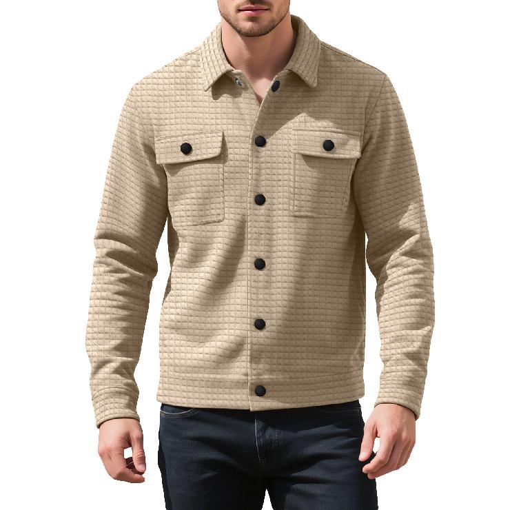

Men s Small Checkered Jacquard Knit Button Pocket Jacket, Spring and Autumn Warm Business Style Top S хаки