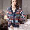 Striped Cashmere Cardigan Women's V-neck Casual Thick New Spring New Retro Jacquard Wool Sweater Knitted JSweater Jacket