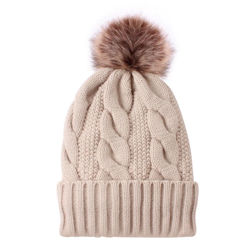Autumn winter women's hat big hair ball plus velvet beanie caps outdoor warm knit hats solid satin bonnet gorros mujer invierno