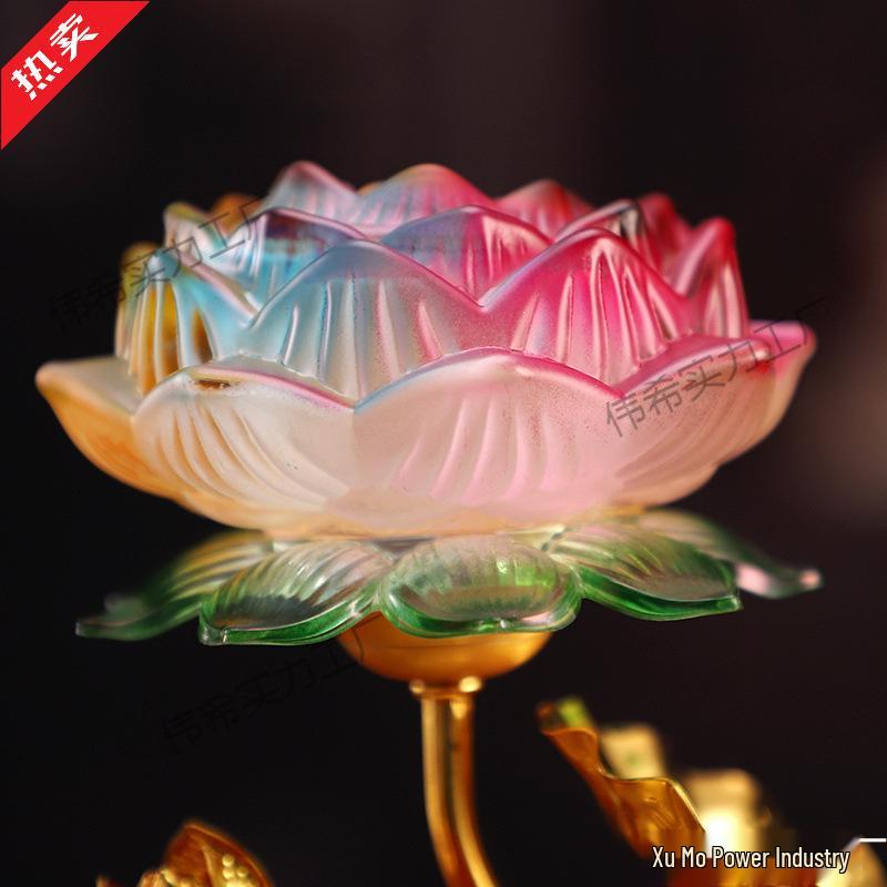 Lotus Lantern Copper Alloy Seven-Color Offering Lamps - Pair