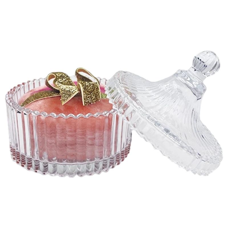 Large Body Powder Puff Glass Storage Jar With Dustproof Lid For Cosmetic Cotton Swabs Makeup Equipment