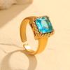 GEMCHIC Women's Geometric Blue Zircon Ring Set Fashion Luxury Stainless Steel Cuff Rings for Women