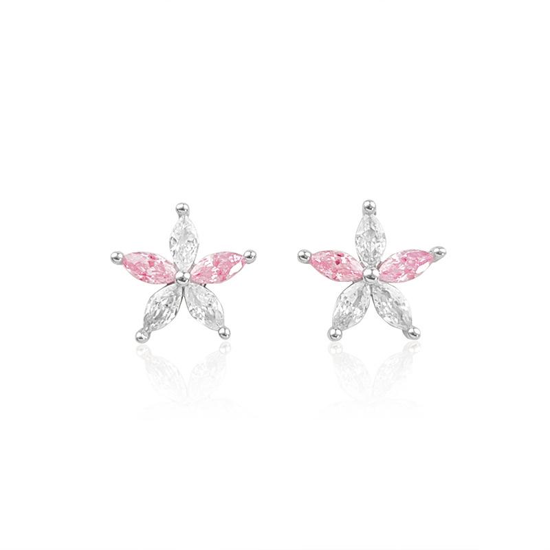 S925 Sterling Silver Pink Star Necklace & Earring Set - Elegant 2025 Clavicle Jewelry for Women