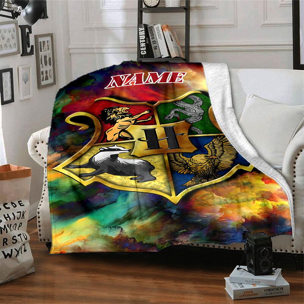 Custom Name Hogwarts Crest blanket for Couch & Bed, Plush Cozy Fuzzy Blanket Super Soft & Warm Blankets for Fall and Winter. 0908115