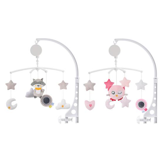 Crib Rattle Toy Rotating Musical Bell Cute Raccoon Owl Plush Doll Emotional Comfort Soothe Toy Hanging Rattle Toy Bedside Bell Bracket Toddler Toy