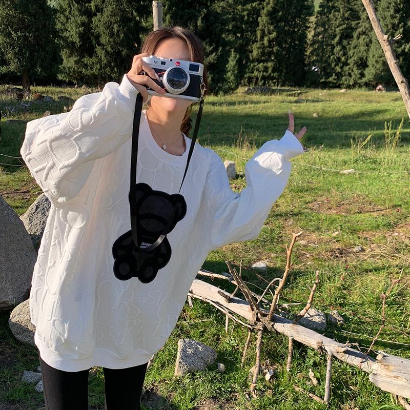 Mulheres coreano urso suéter versátil fundo pullovers desenho animado tops streetwear solto moletom roupas