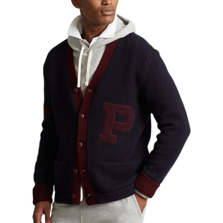Polo Ralph Lauren FW22 Button V-Neck Letter Print Wool Sweater Men Sweater Navy-Blue MNPOSWE16821196