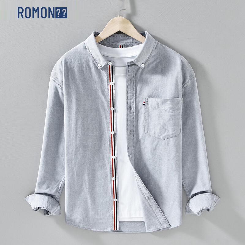 ROMON Men s British Style Oxford Casual Long Sleeve Shirt 3XL