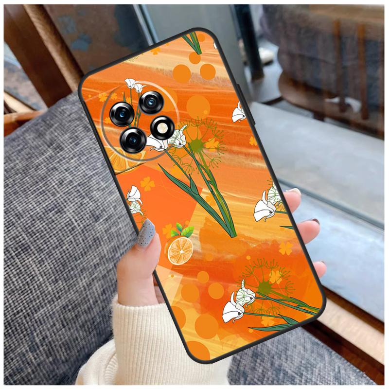 Orange Flower Pattern Case For OnePlus Nord CE 2 3 Lite 2T N10 N20 N30 Ace 8T 9RT 10T 10R 8 9 10 Pro 11 Coque