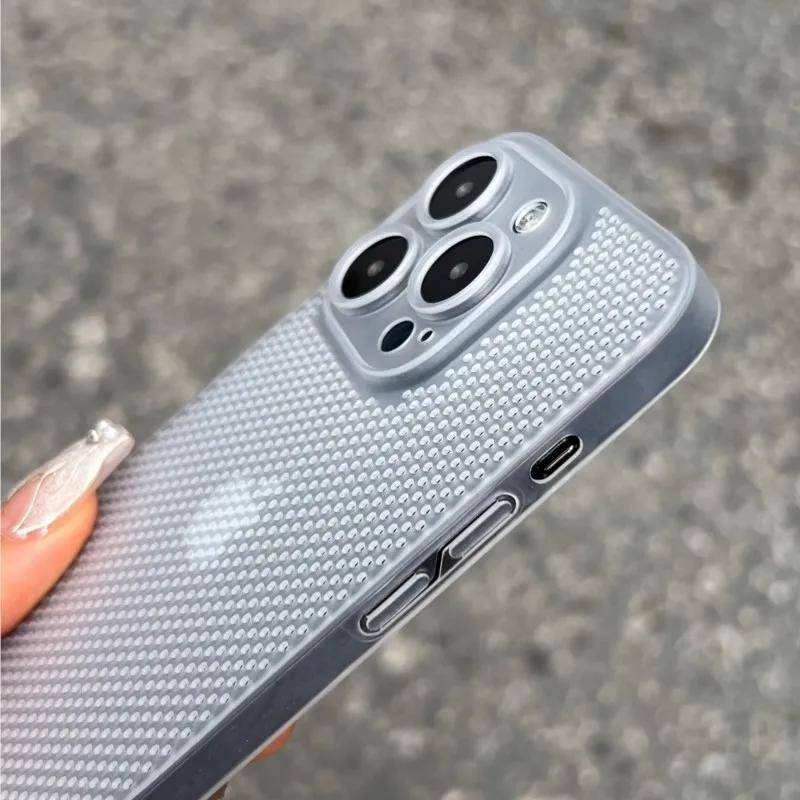 Heat Dissipation Breathable Cooling Case For iPhone 16 15 14 13 12 11 Pro Max Plus Ultra Thin Matte Mesh Hollow Slim Hard Cover