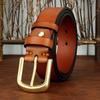 Men's Genuine Leather Belt with Solid Brass Buckle - European Retro Style, Durable Cowhide Waistband