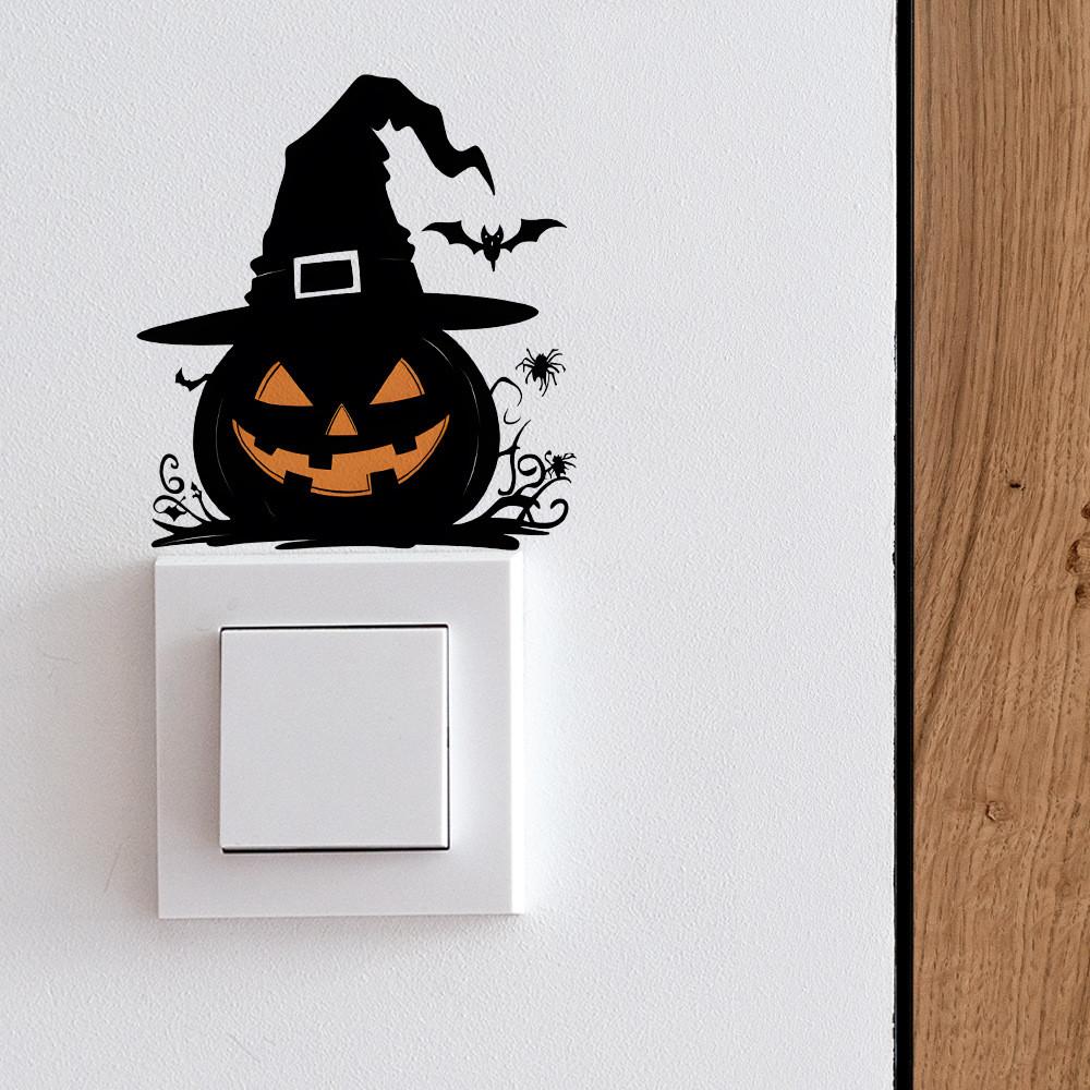 Halloween Pvc Pumpkin Witch Hat Spider Switch Sticker Living Room Decor Wall