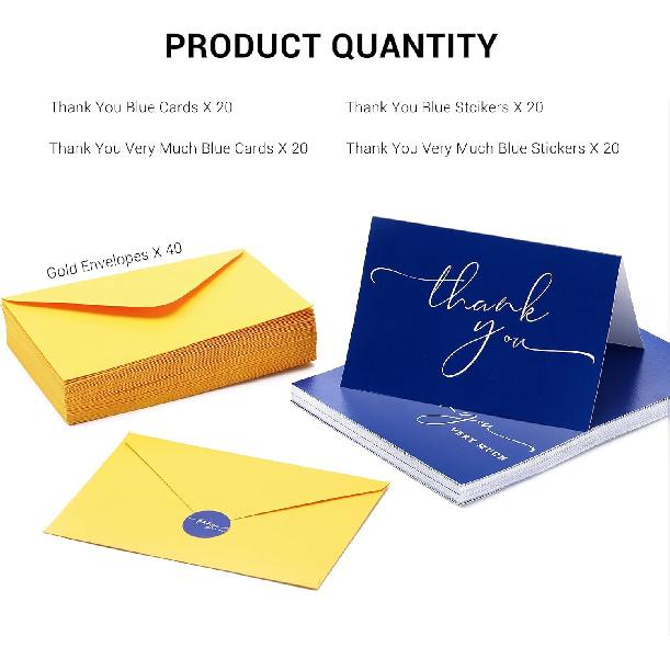 40 Classy Navy Blue Thank You Cards - Greeting Notes for Wedding,Business,Graduation,Birthday,Party,Anniversary,Baby Shower|Blank Inside|Includes