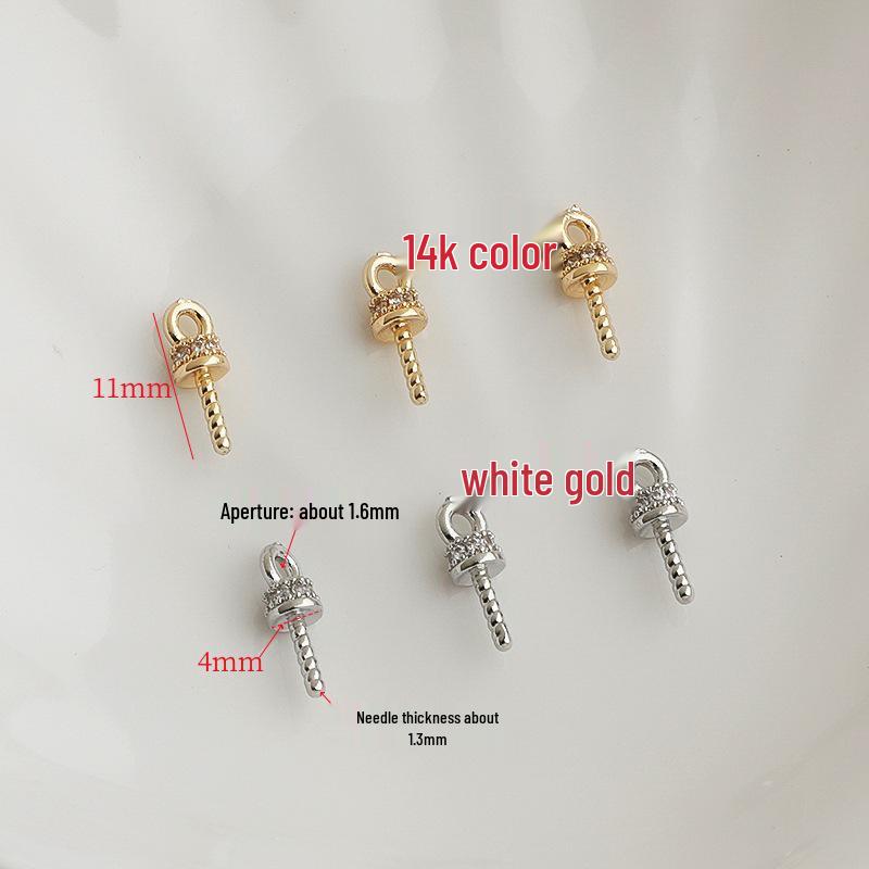 14K Gold-Filled Zircon Round Eye Pin Pearl Necklace Pendant Cap for DIY Jewelry