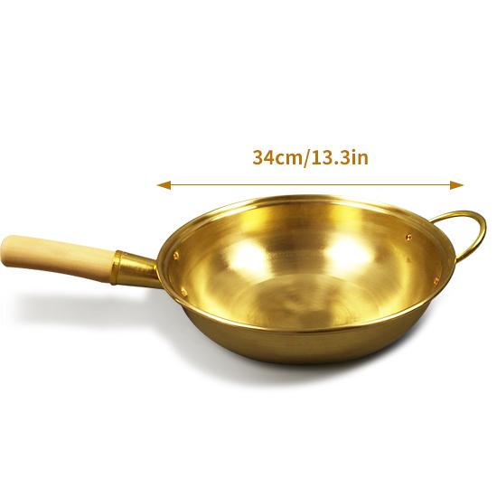 

Fypo 100% чистая медная сковорода Wok, медный горшок, утолщенная деревянная ручка, сковорода из латуни, кухонная утварь, медная плита Wok