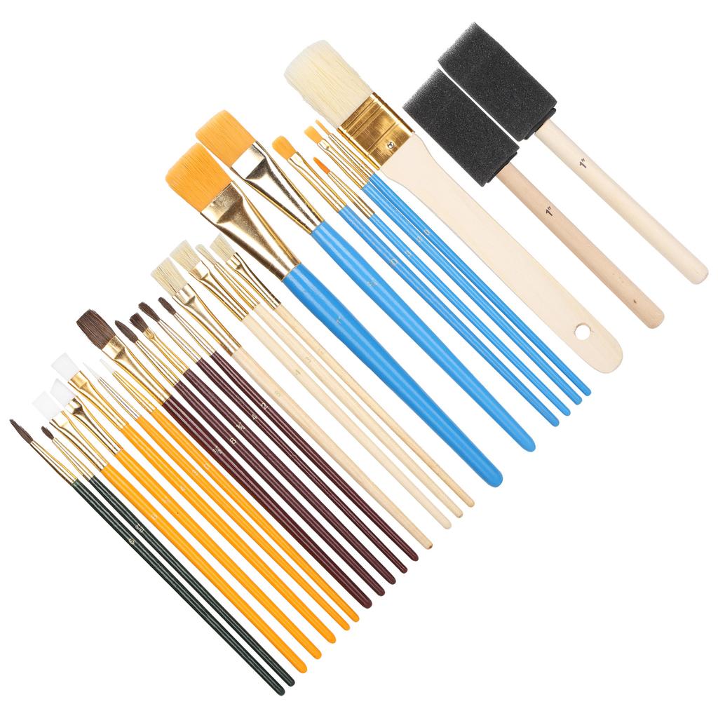 25pcs Paint Brush Set Oil Watercolor Acrylic Painting Brush Wood Handle Drawing Brush Kit