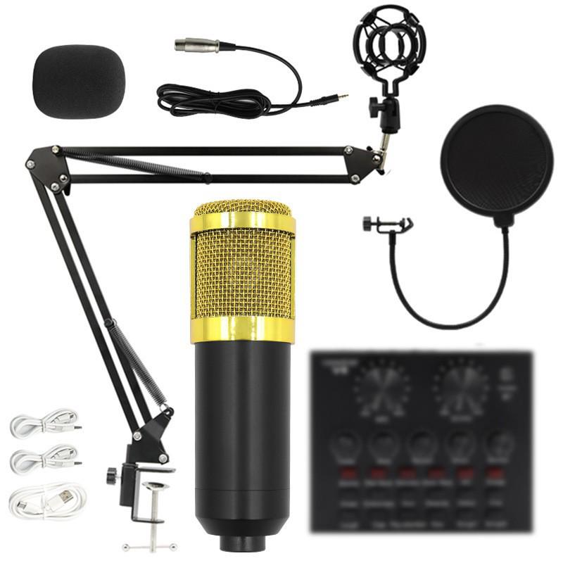 BM800 Kondensatormikrofon Set mit V8 Soundkarte & USB Mikrofonarm für Live-Streaming