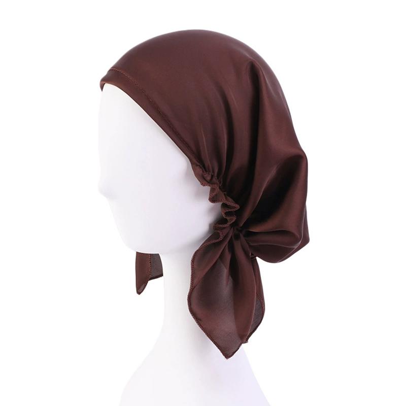 1Pc Women's Comfortable Headscarf Turban Head Cover Solid Color Hair Care Bonnet Hat Night Sleep Cap Imitated Silk