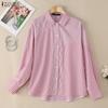 ZANZEA Women Casual Turn Down Collar Long Sleeve Loose Stripe Blouse