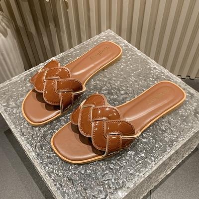 Fashion Summer New Flat Sandals for Women Round Head Open Toe Braided Patent Leather Soft Sole Anti-slip Wear-resistant Slippers