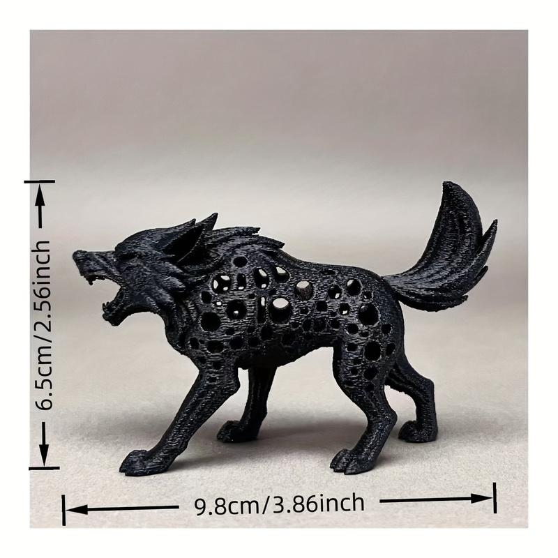 1Pc 3D‑Printed Hollow Wolf Figurine, Lifelike Dark‑Style Ornament, Indoor & Outdoor Decor for Halloween Christmas, Bookshelf Gar