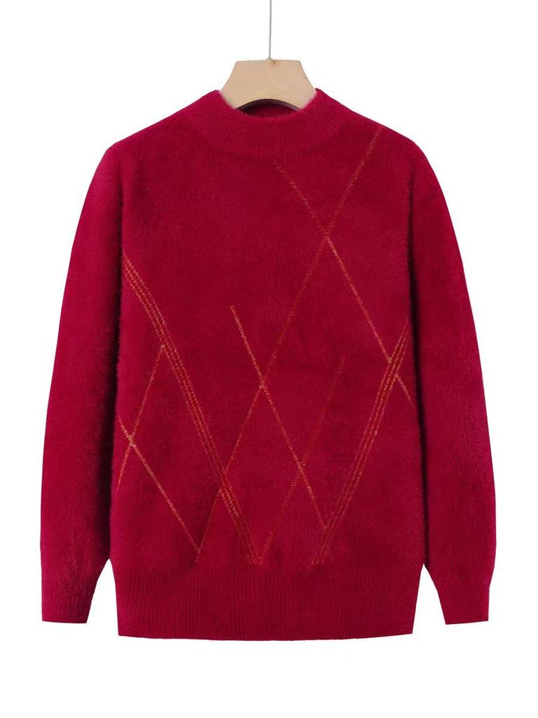 Damen Nerz Fleece Pullover Winter Dick Gestrickter Pullover Strickwaren Halbturtleneck Warmes Strickoberteil Plüsch Pullover