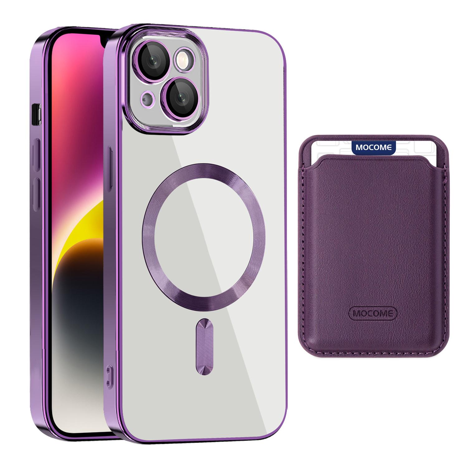

For iPhone 14 Plus TPU+PC Mobile Case Anti-scratch Magnetic Cover with Card Bag Purple