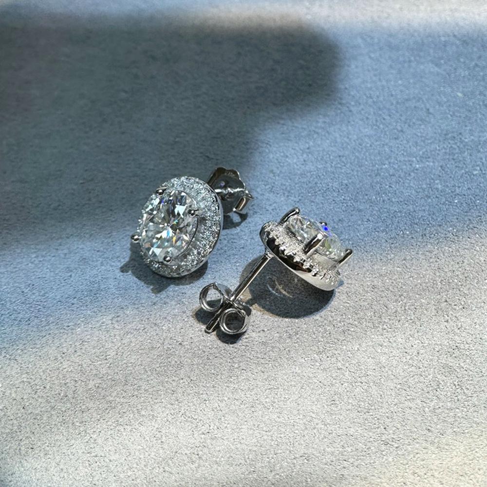 Vinregem 1.5CT 6*8 MM Diamante tăiate oval 100% argint 925 3EX VVS1 Cercei cu piatră prețioasă Moissanite Reale Bijuterii fine pentru femei