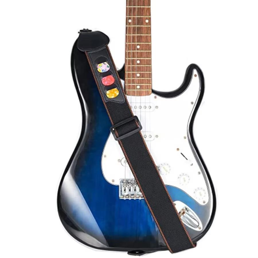 Guitar Strap 7Pcs/Set Black PU Leather + Cotton for Ukulele Bass Musical Instrument Accessories