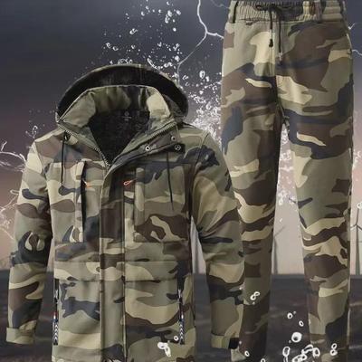 Men’s Waterproof Camouflage Suit: Velvet-Lined, Durable, Tear-Resistant, Warm Workwear for Autumn/Winter.