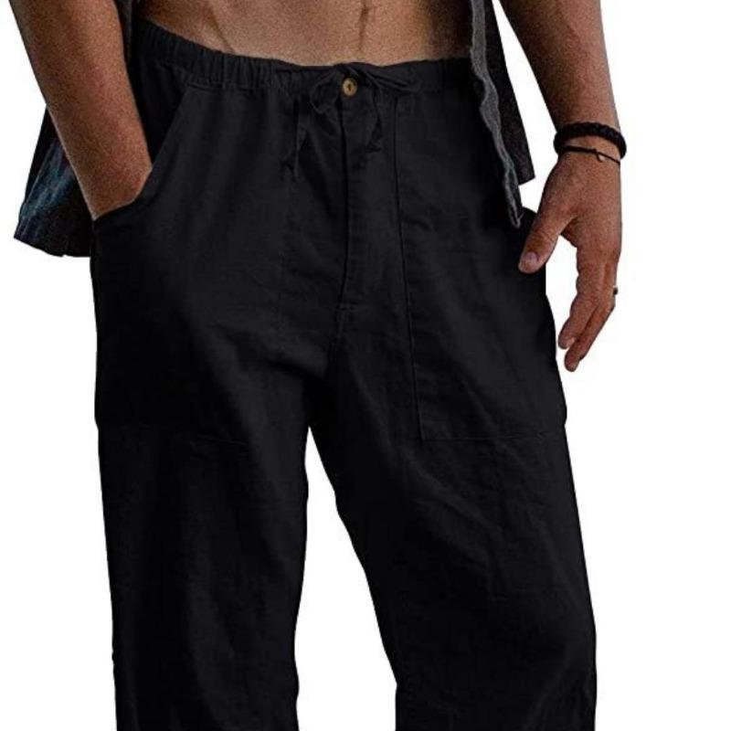 Men's Linen Trousers Loose Casual Summer Stretch Waist Drawstring Loose Trousers