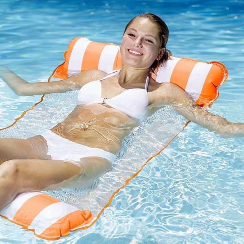Outdoor Inflatable Striped Floating Pool Lounger - Single Person Foldable Hammock
