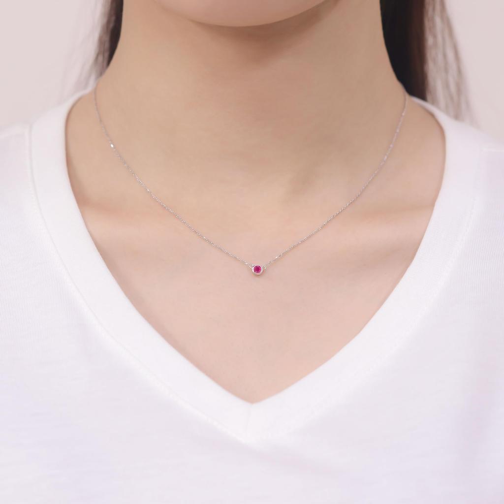 Estelle Official Online Exclusive Women's Silver Rhodium-Plated Necklace with October Birthstone Pink Tourmaline (Product Code: 0773-0899-0019-0000)
