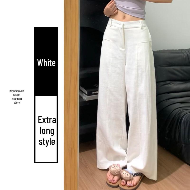 Women's High-Waisted Dark Blue Cotton Linen Wide-Leg Pants