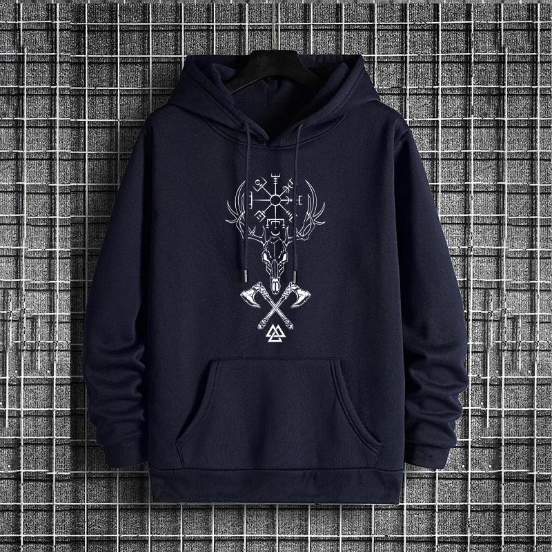 Mens 2025 Fall Winter Hoodie Urban Streetwear Fashion Hip Hop Hooded Sweatshirt Male Trendy Casual Ancient Rune Pattern Pullover