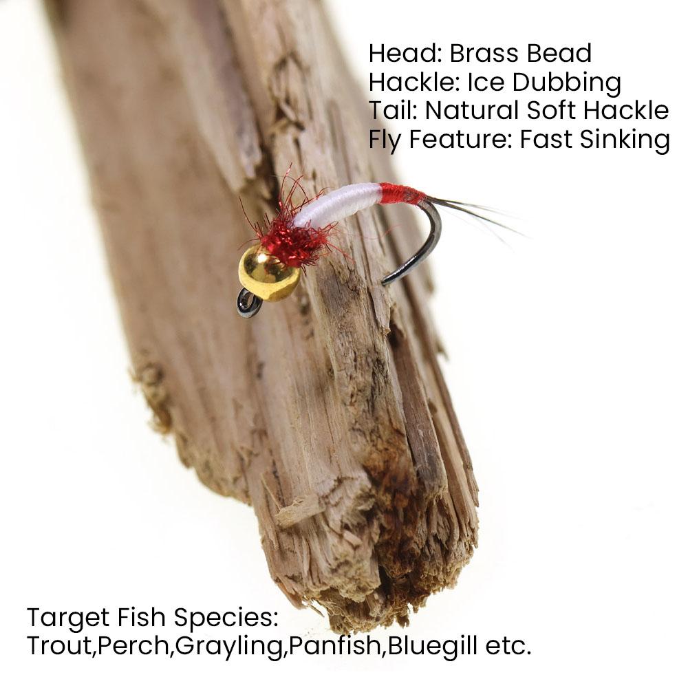 6PCS #14 #16 Barbless Brass Bead Head Nymph Fly Fishing Flies Fast Sinking Wet Fly For Trout Grayling Perch Bass