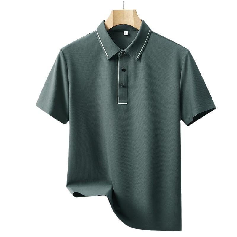 Polo marškinėliai trumpomis rankovėmis iš ledo šilko vyriški ploni kvėpuojantys aukštos klasės verslo greitai džiūstantys viršutiniai besiūliai polo marškinėliai vyriški