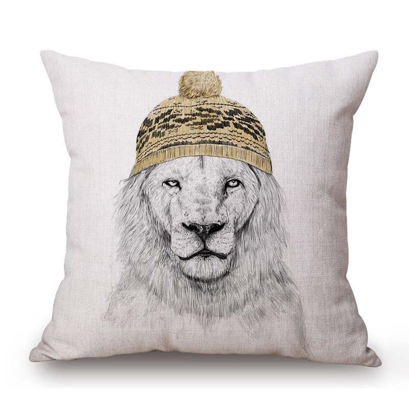 Nordic Black White Style Lovely Cute Animals Panda Tiger Lion Dog Cotton Linen Sofa Throw Pillow Case Home Decor Cushion Cover