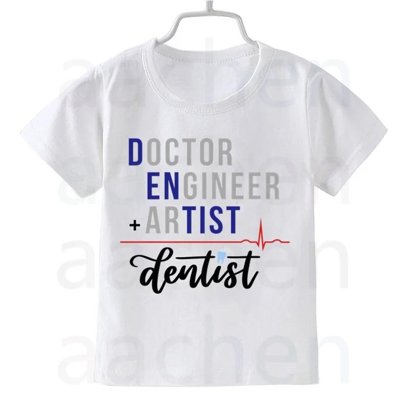 Tooth Dentist Cartoon Print Kid Cute White T Shirt Children Short Sleeve Clothing Funny Cartoon Party Top Boys and Girl Tshirt