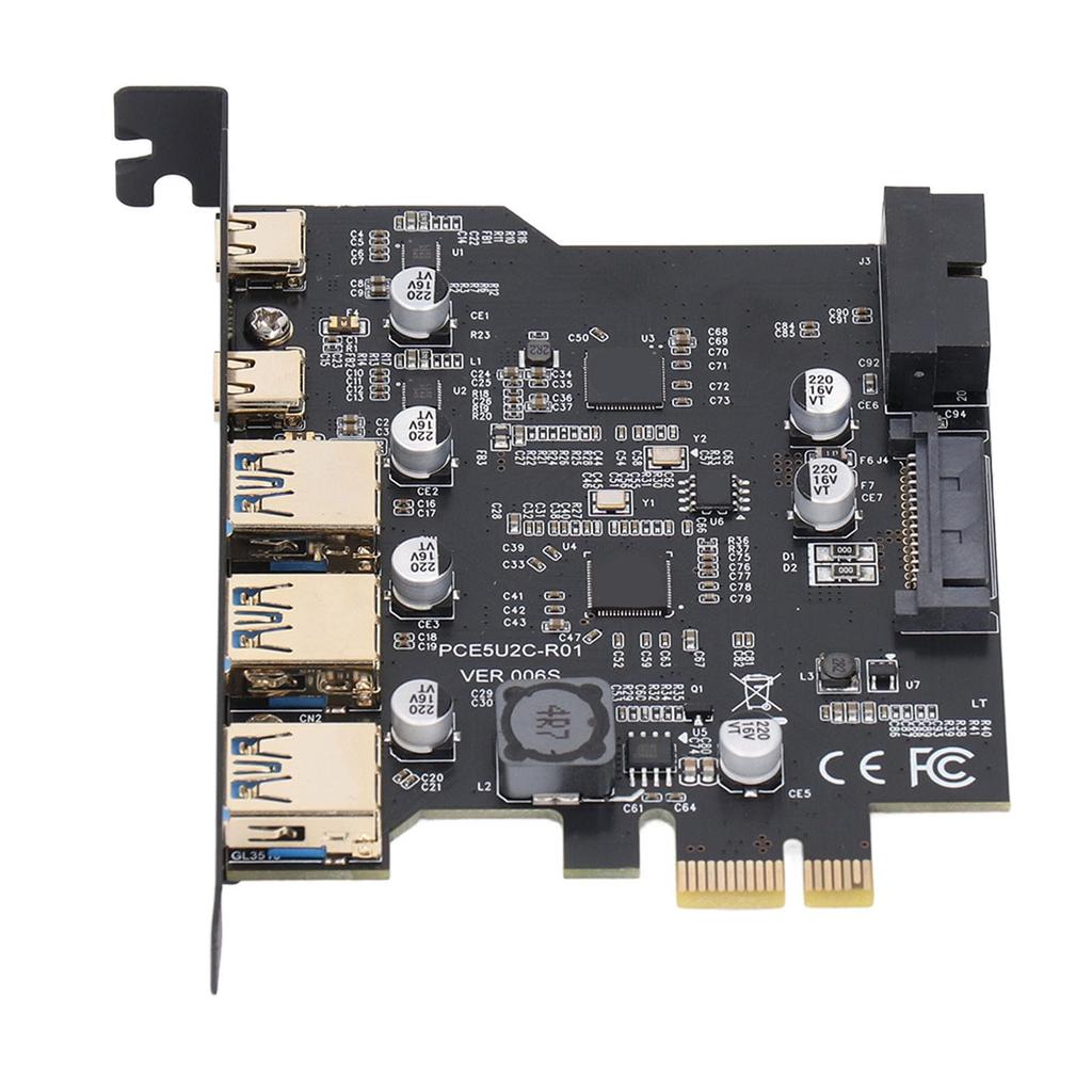 PCIe to USB 3.2 Gen 2 Expansion Card 20Gbps 5-Port PCI Express A for Desktop PC with USB Type A/C Ports