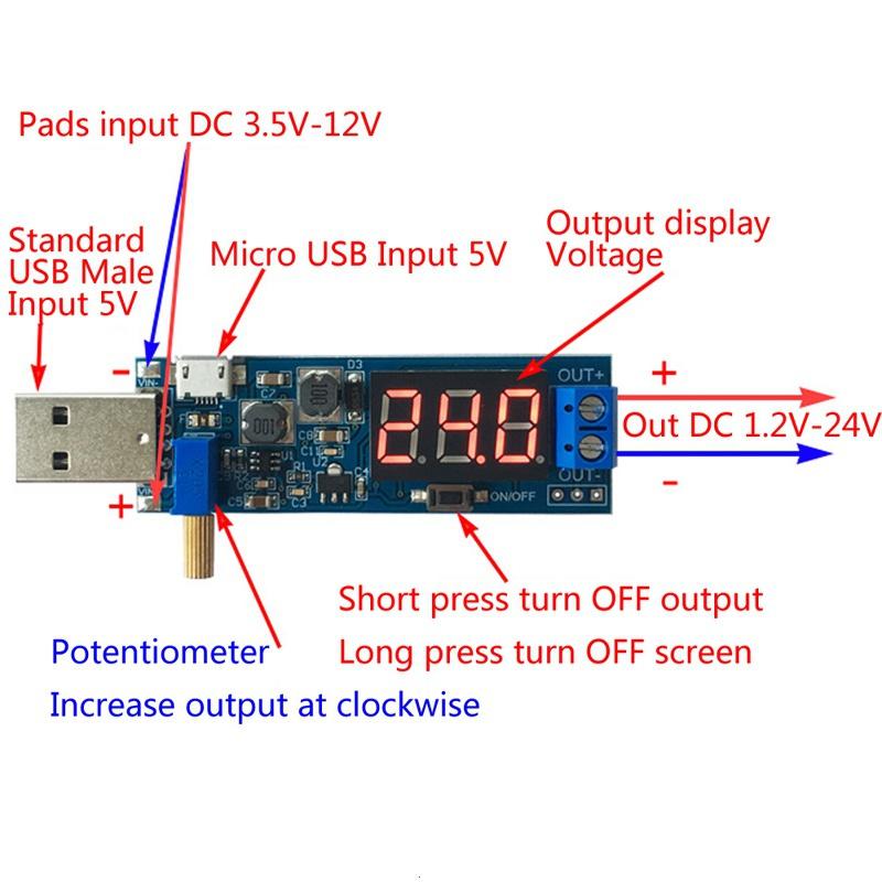 DC-DC Einstellbarer Aufwärts-Abwärts-Wandler USB Stromversorgungsmodul 5V auf 3,3V 9V 12V 24V Aufwärts-Abwärts-Wandler