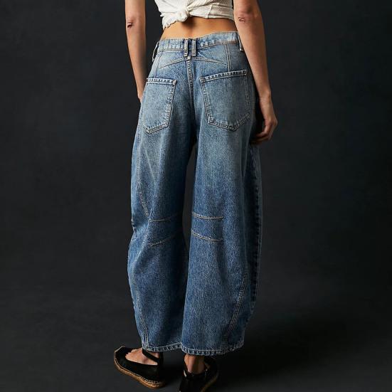 Flower Jeans Woman High-Waist Loose-Fit Pants Personality Printed Denim