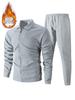2025 Men's Slim Fit Cardigan Jacket Set with Waffle Knit, Zipper Pocket, and Lapel Collar for Spring and Autumn