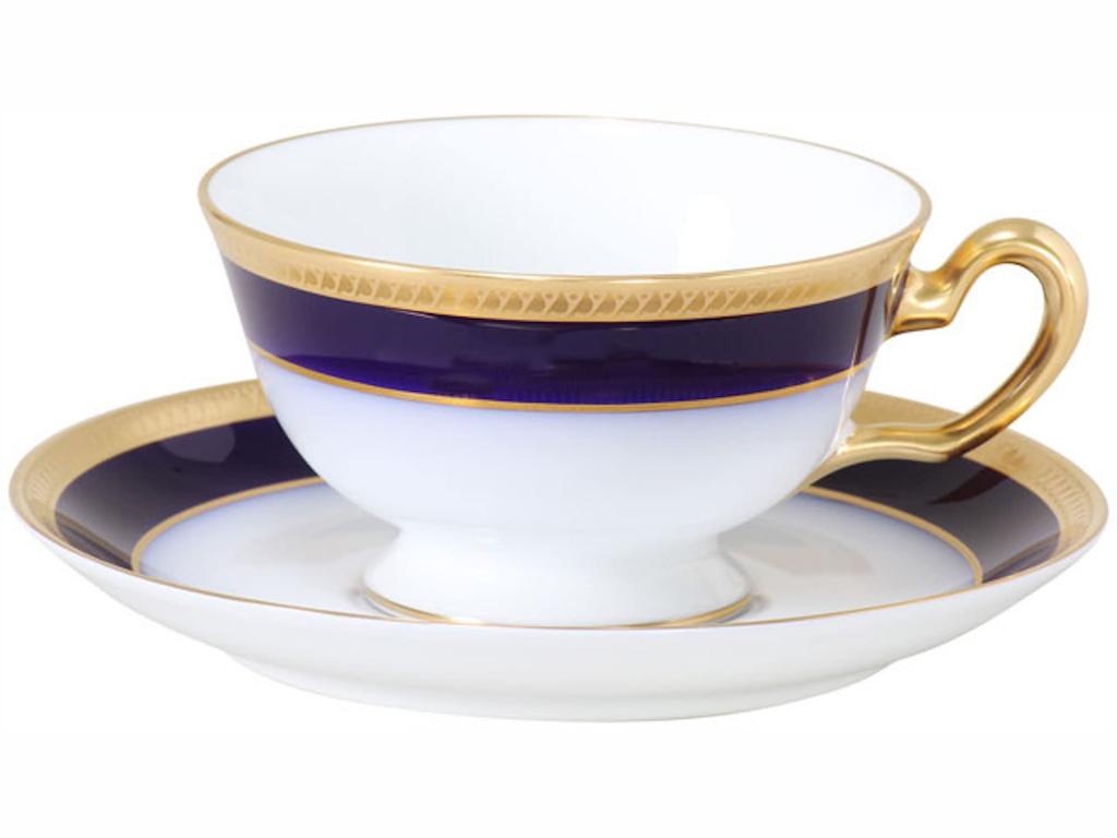 Okura Touen Lapis Lazuli Half-Leaf Gold Finish Cup & Saucer, Coffee/Tea, Made In Japan, 6c/9046