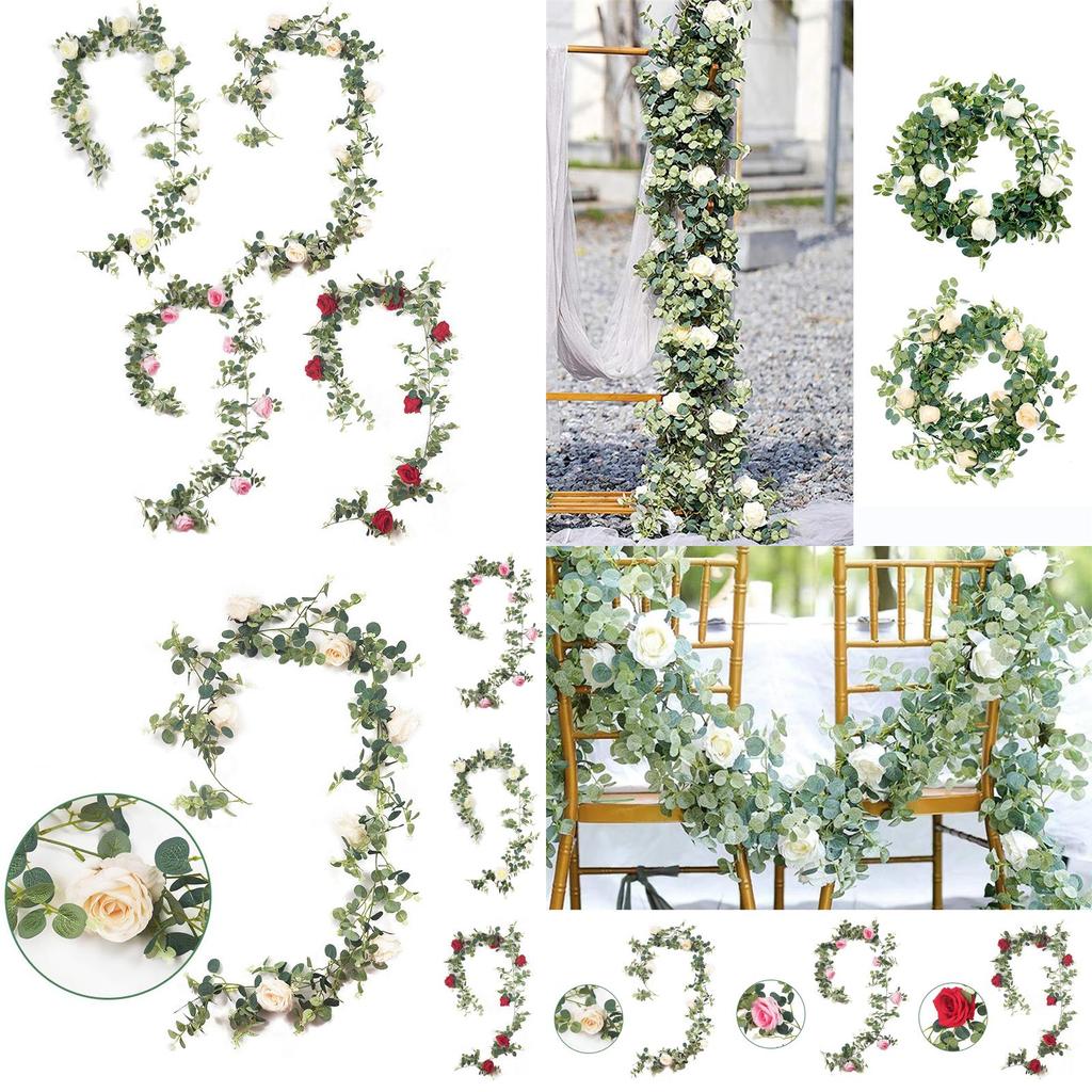Lush 1.95m Artificial Eucalyptus With Rose Vine Perfect For Event And Home Decorations