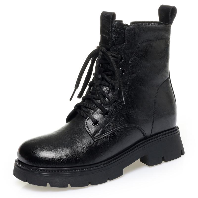 Women's British-Style Genuine Leather Ankle Boots - 2025 Autumn/Winter, Thick Sole, Velvet Wool Interior, Warm & Stylish.