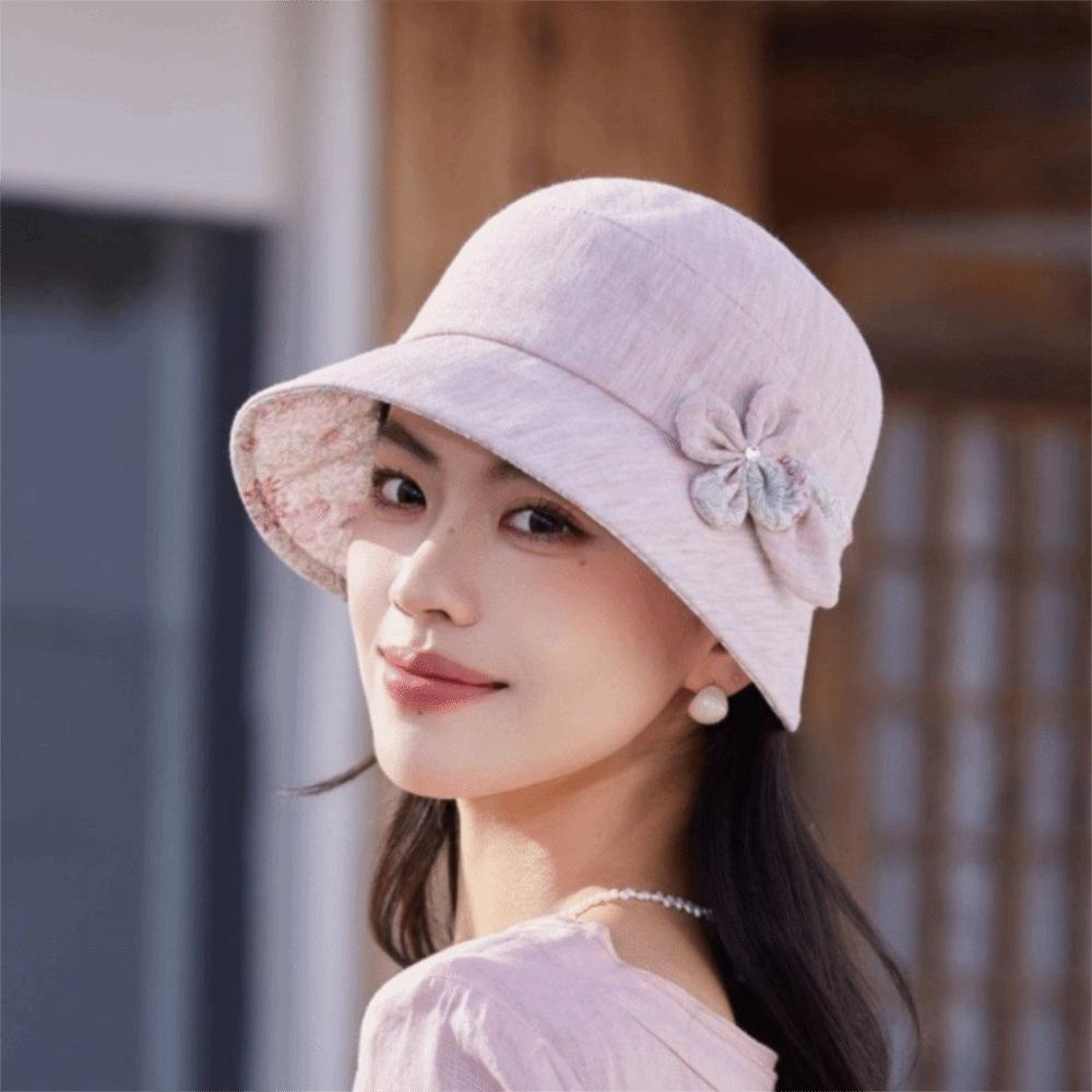 New Wide Brim Bucket Hat Flower Design Breathable Fabric Sun Hat Foldable Wide Brim Hat Outdoor Activities